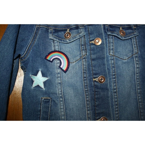 Wonder Nation Girl's Denim Jean Jacket Sz 7/8 Med Embroidery Unicorn Rainbow - Picture 4 of 10